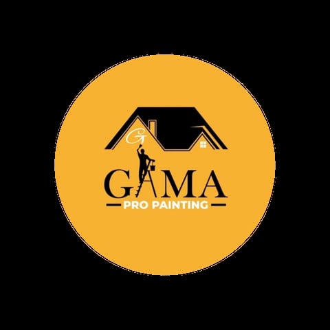 GAMA Pro Painting logo featuring a yellow circular background with a house icon and painter silhouette